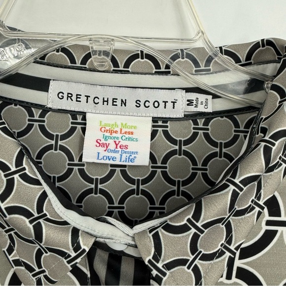 Gretchen Scott Designs Tunic Dress Size Medium Black Gray Geometric Midi - Picture 7 of 11
